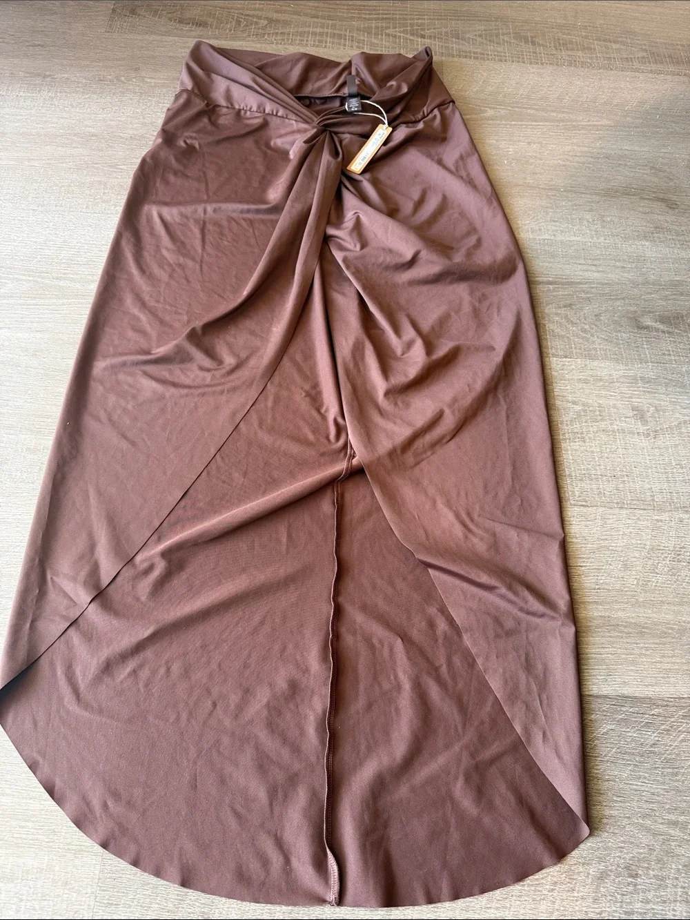 SKIMS Chocolate Brown Twist-Front Swim Coverup Skirt